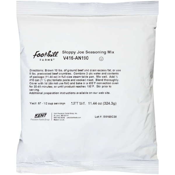 Foothill Farms 45% Sodium Reduction Sloppy Joe Seasoning Mix 11.44 oz., PK6 V416-AN190 - main